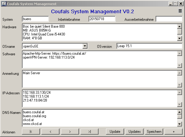Coufals System Management - Hauptfenster