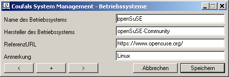 Coufals System Management - Subfenster Extras/Betriebssysteme