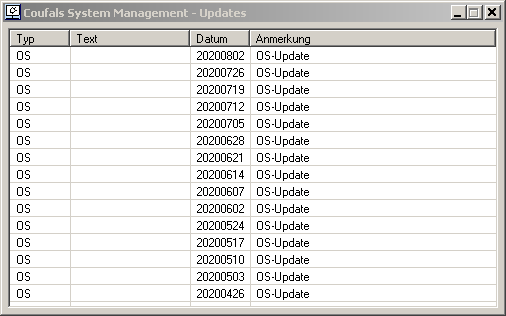 Coufals System Management - Subfenster Updates