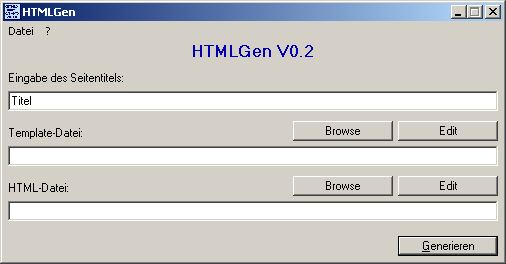 Hauptfenster von HTMLGen