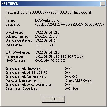 Beispielergebnis von Netcheck