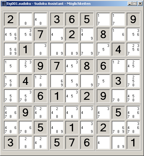 Anzeige aller Möglichkeiten eines Sudokus